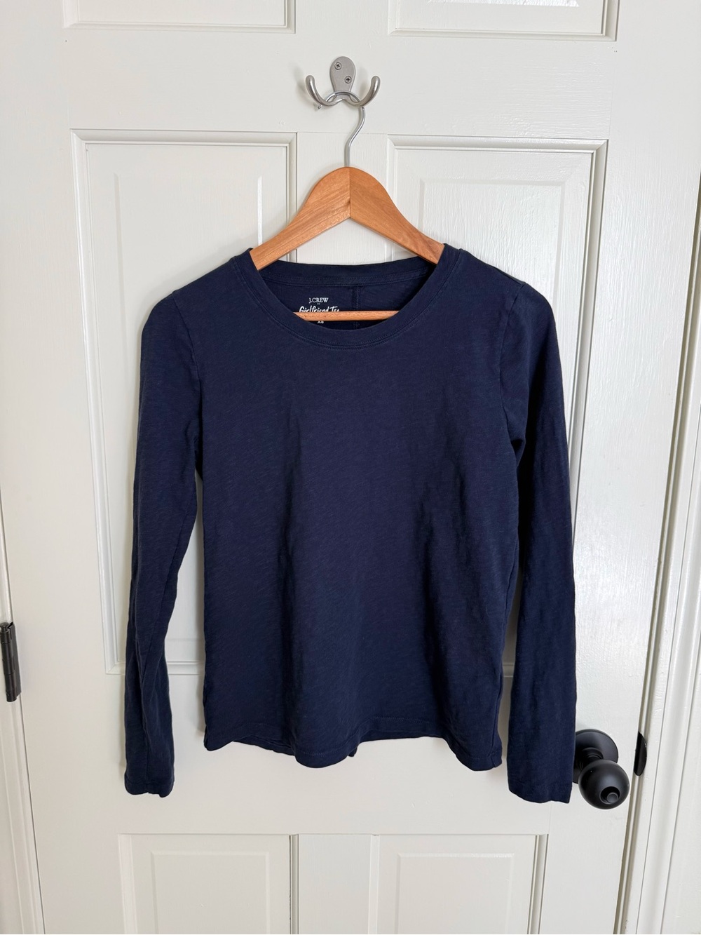 J. Crew Navy Long-Sleeve Girlfriend Tee